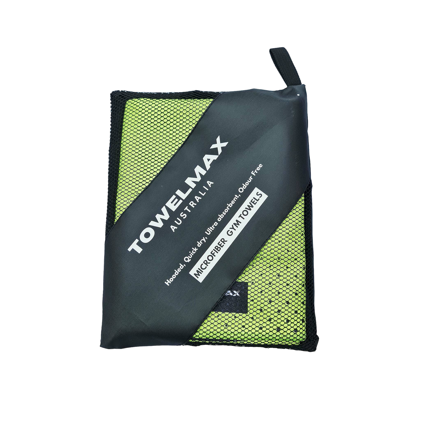 Hooded gym towel-green, waffle microfiber, package