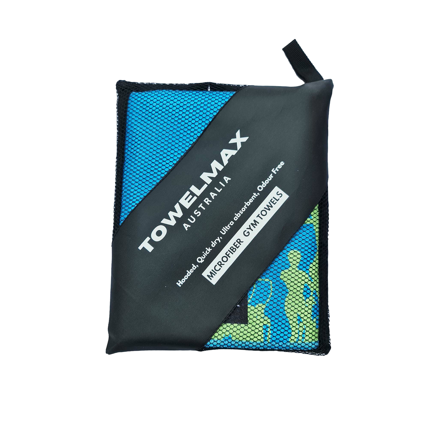 Hooded gym towel-blue, waffle microfiber, package