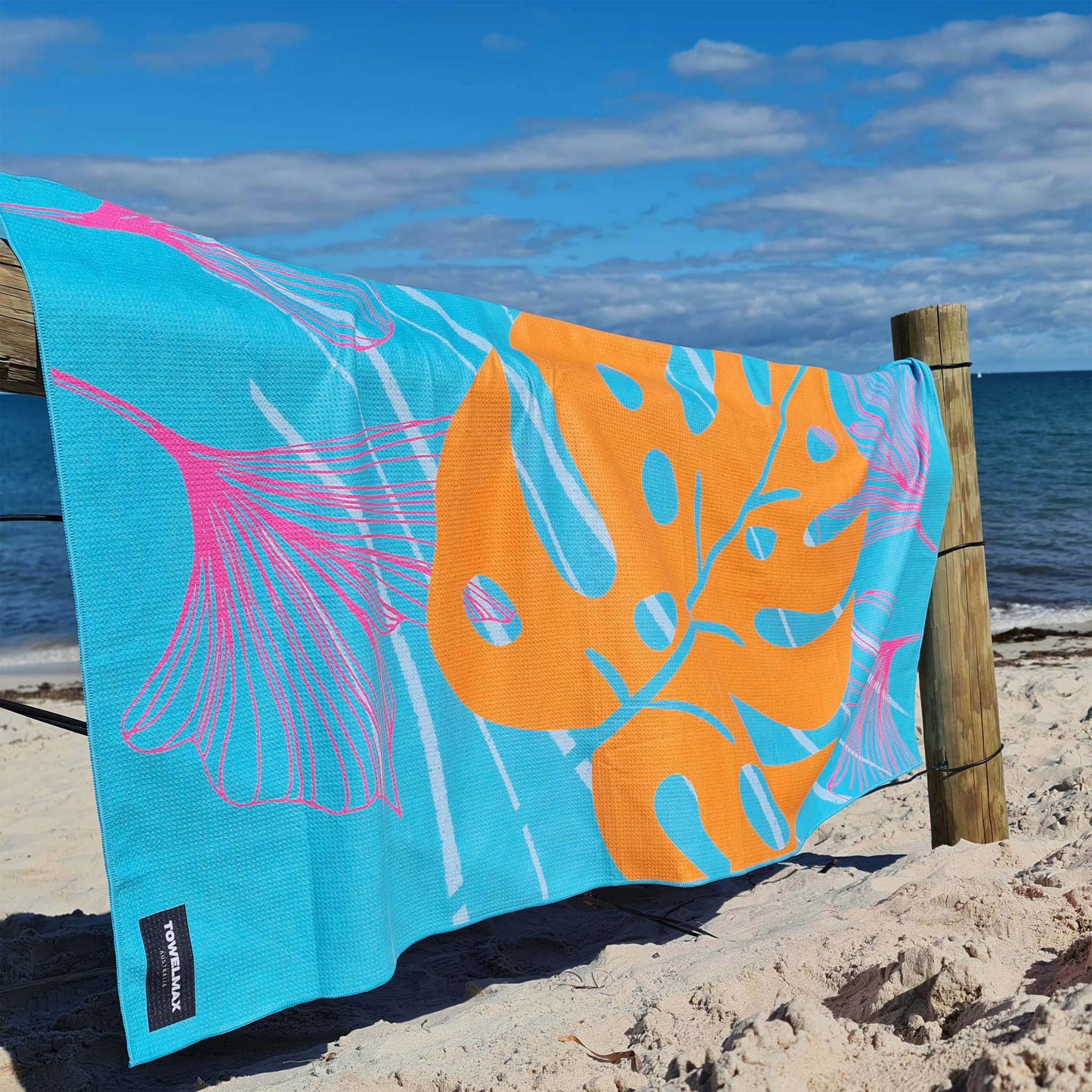 sand free beach towel tropical leaves