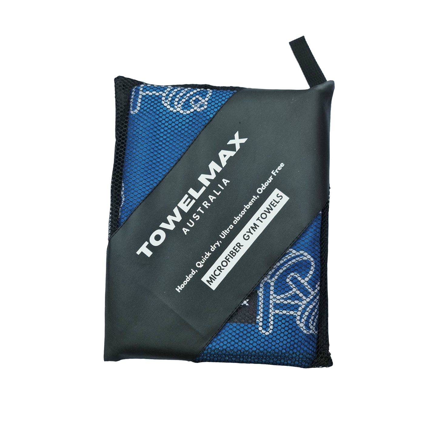 Hooded gym towel-dark blue, waffle microfiber, package